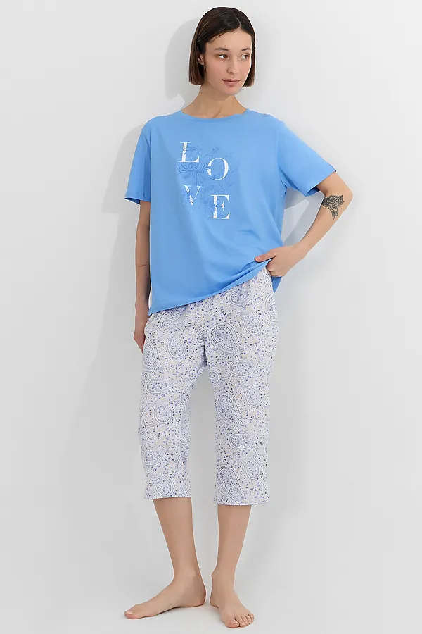Комплект женский (футболка, бриджи) MARK FORMELLE, сине -голубой +узор на голубом - фото 2