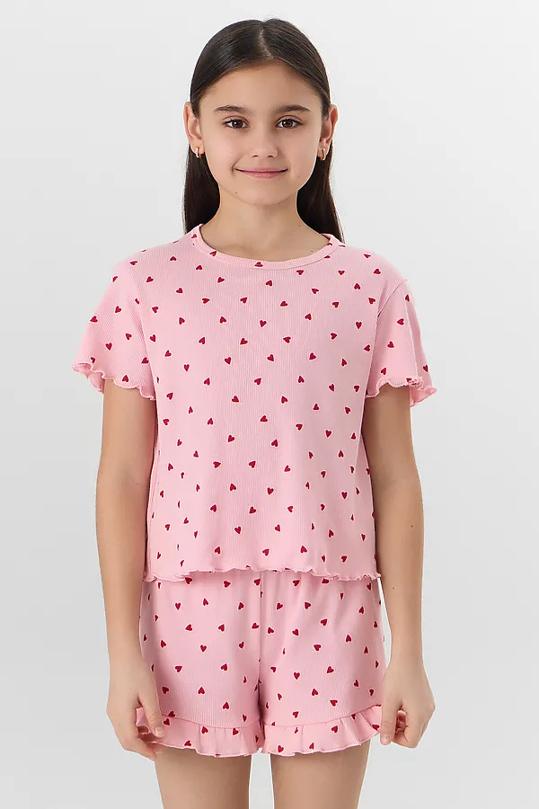 Комплект для девочек (футболка, шорты) MARK FORMELLE, сердечки на розовом - фото 2