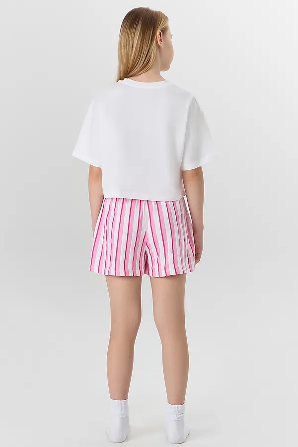 Комплект для девочек (футболка, шорты) MARK FORMELLE, белый +розовая полоска - фото 2