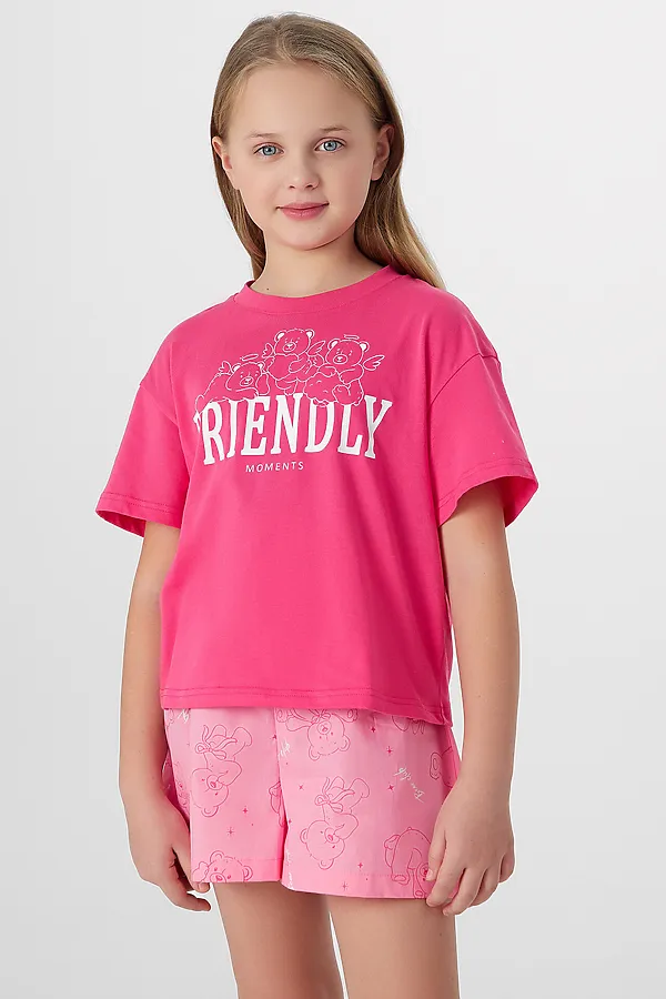 Комплект для девочек (футболка, шорты) MARK FORMELLE, розовый +медвежата на розовом саше - фото 2