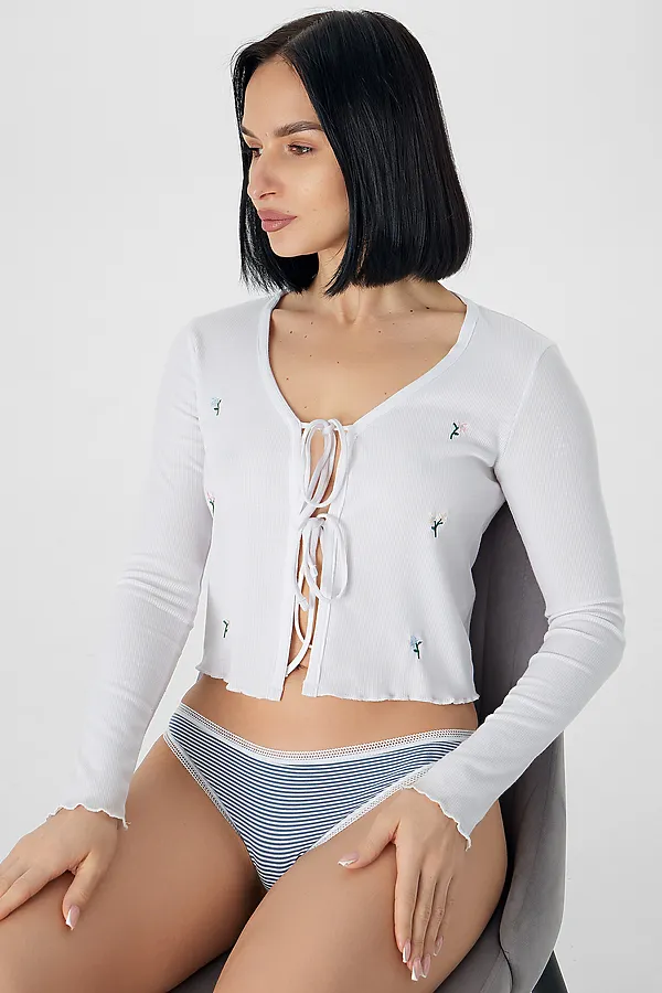 Трусы женские MARK FORMELLE, белые полоски на синем - фото 2