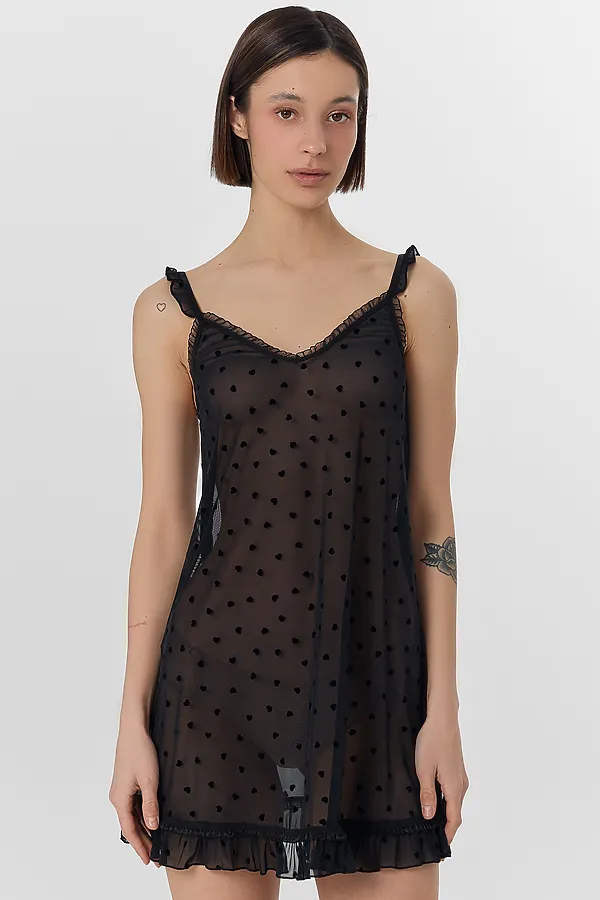 Сорочка ночная женская MARK FORMELLE, сердечки на черном - фото 2