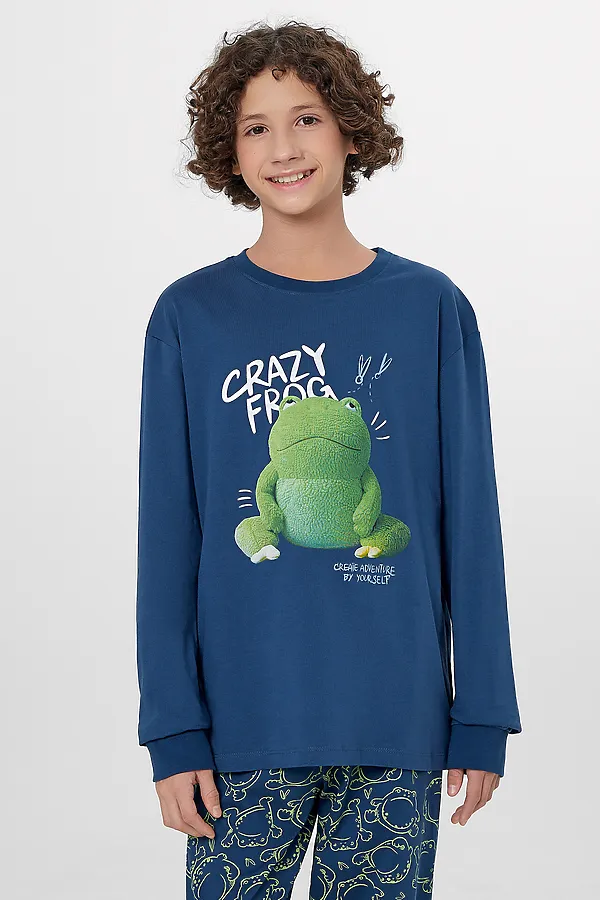 Комплект для мальчиков (лонгслив, брюки) MARK FORMELLE, полуночно -синий +жабки на полуночном - фото 2