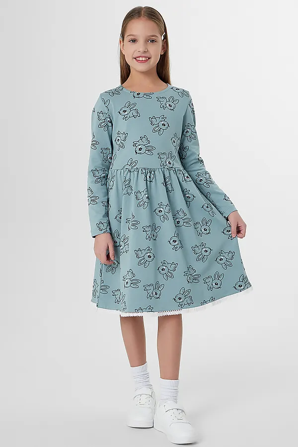 Платье для девочек MARK FORMELLE, зайчики на цвете сланец - фото 2