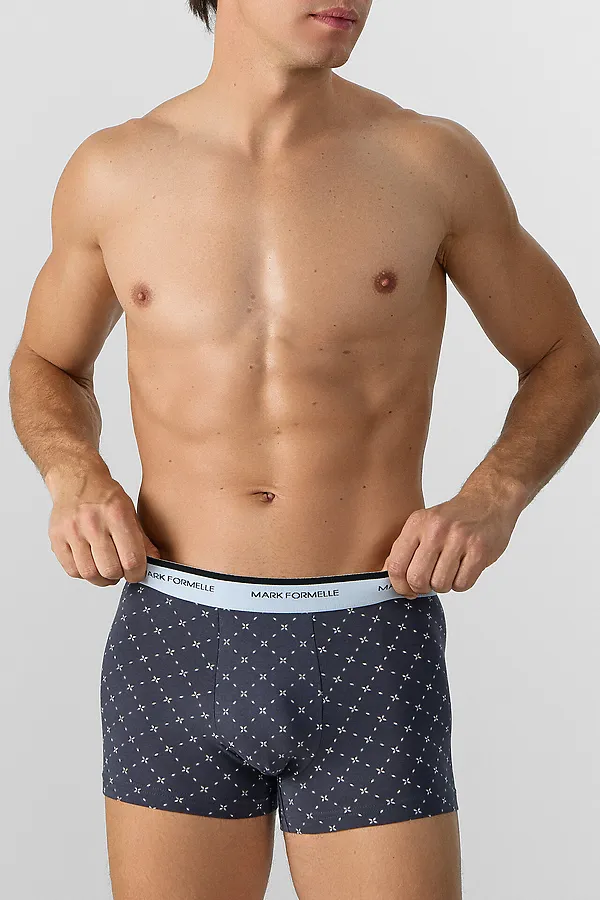 Трусы мужские (2шт) MARK FORMELLE, узор сетка на т.сером +черный - фото 2