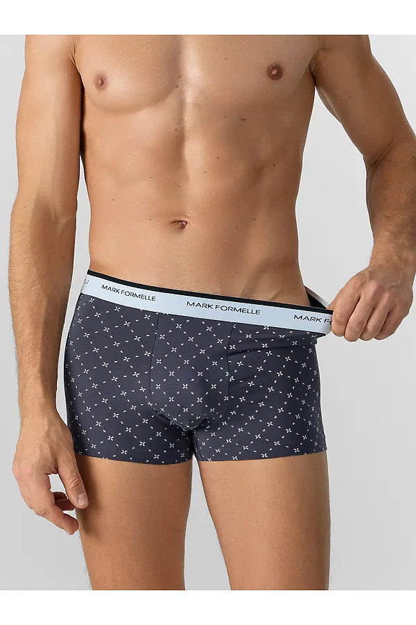Трусы мужские (2шт) MARK FORMELLE, узор сетка на т.сером +черный - фото 2