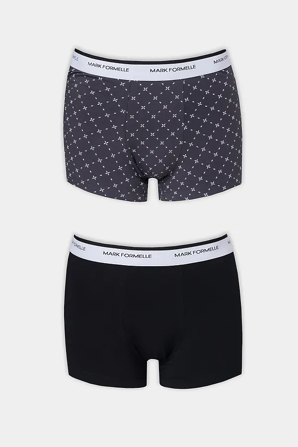 Трусы мужские (2шт) MARK FORMELLE, узор сетка на т.сером +черный - фото 2