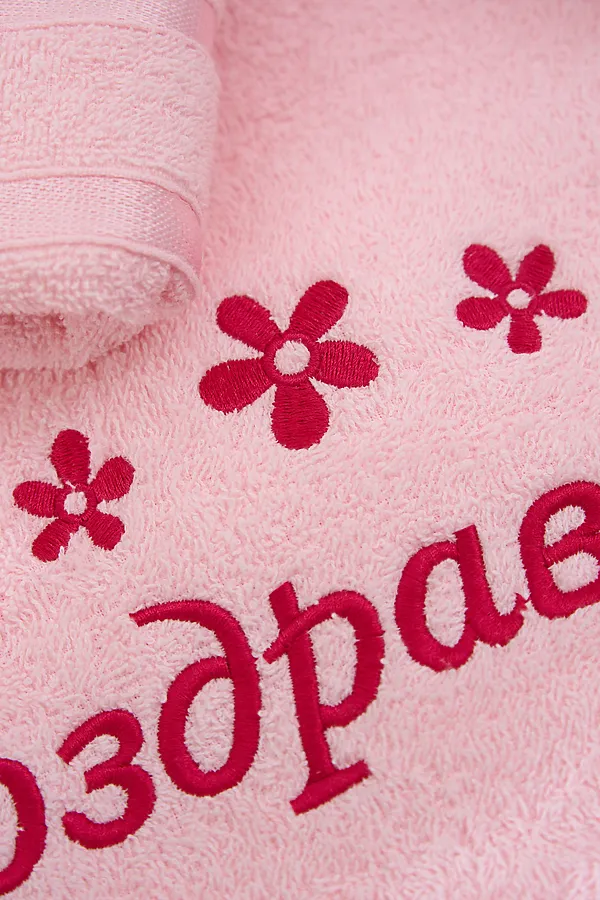 Полотенце 14418/16 "Поздравляю цветы" махровое плотность 350гр НАТАЛИ, светло-розовый - фото 2