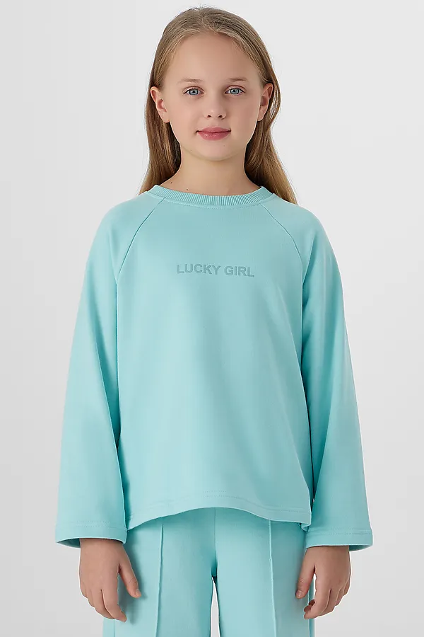 Комплект для девочек (свитшот, брюки) MARK FORMELLE, бирюзово -голубой +печать - фото 2