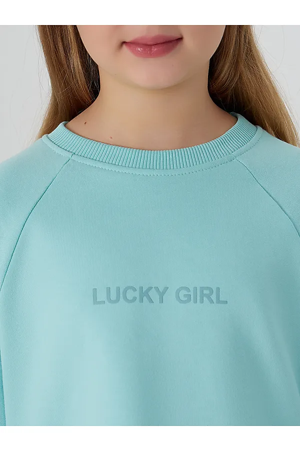 Комплект для девочек (свитшот, брюки) MARK FORMELLE, бирюзово -голубой +печать - фото 2