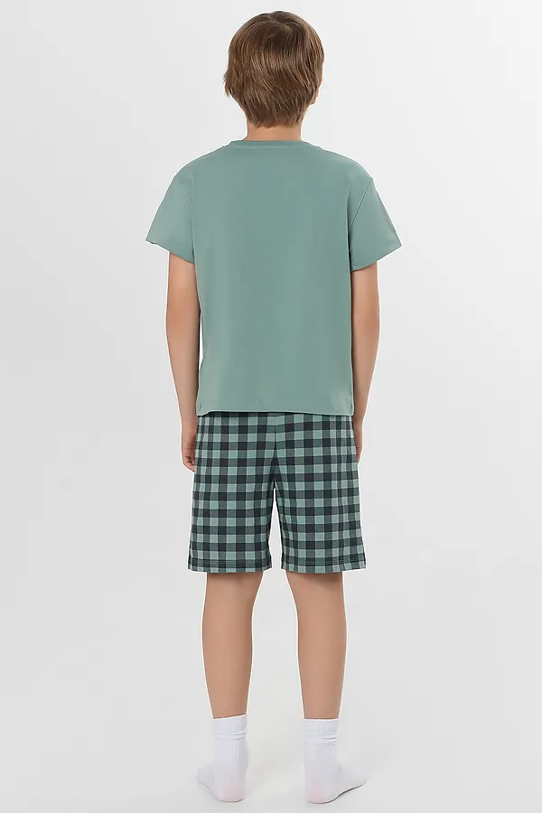 Комплект для мальчиков (футболка, шорты) MARK FORMELLE, зеленая пастель +зеленая клетка - фото 2
