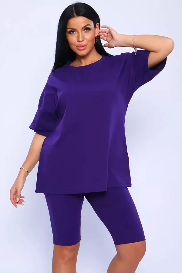 Костюм с велосипедками КЖ-002 НАТАЛИ, фиолетовый - фото 2