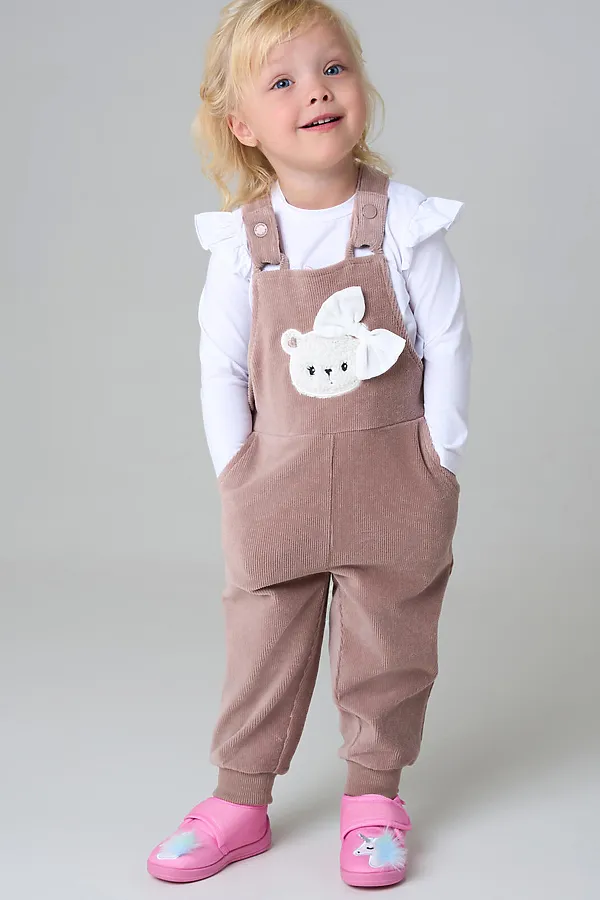 Полукомбинезон детский трикотажный для девочек PLAYTODAY, бежевый - фото 2