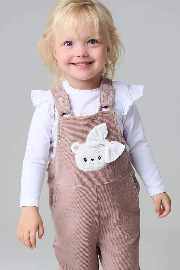 Полукомбинезон детский трикотажный для девочек PLAYTODAY, бежевый - фото 2