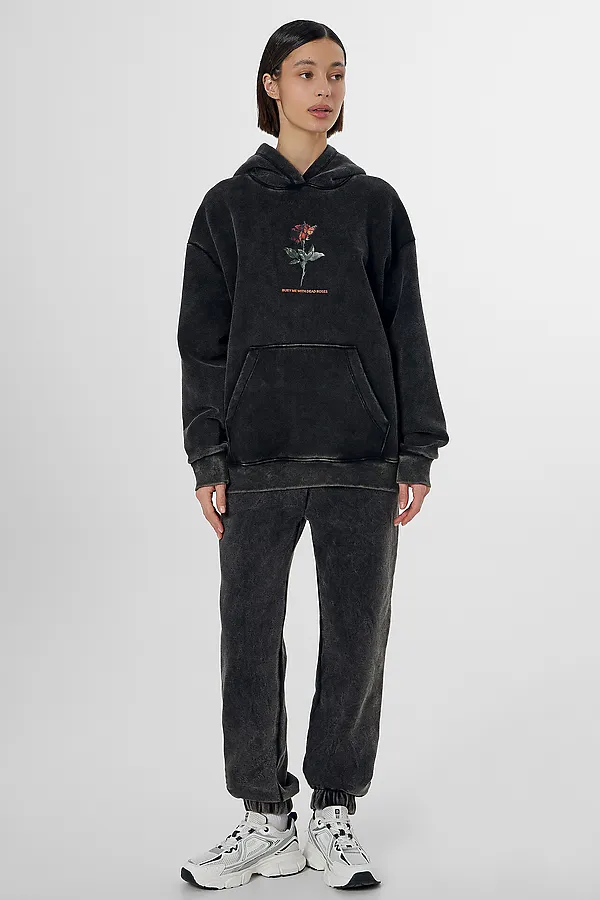 Худи женское MARK FORMELLE, acid wash черный +печать - фото 2