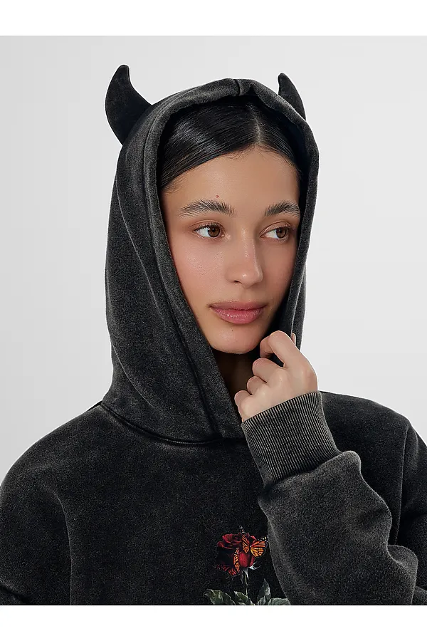 Худи женское MARK FORMELLE, acid wash черный +печать - фото 2