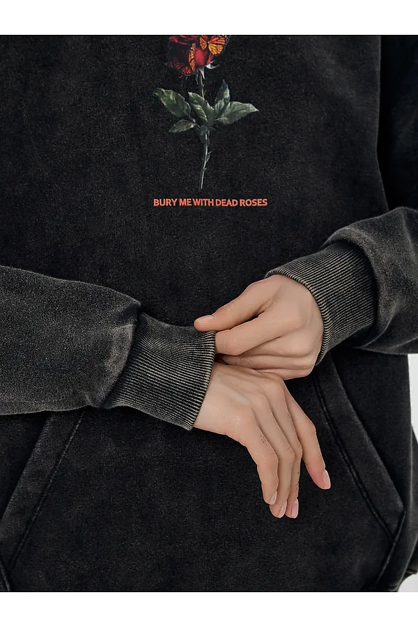 Худи женское MARK FORMELLE, acid wash черный +печать - фото 2