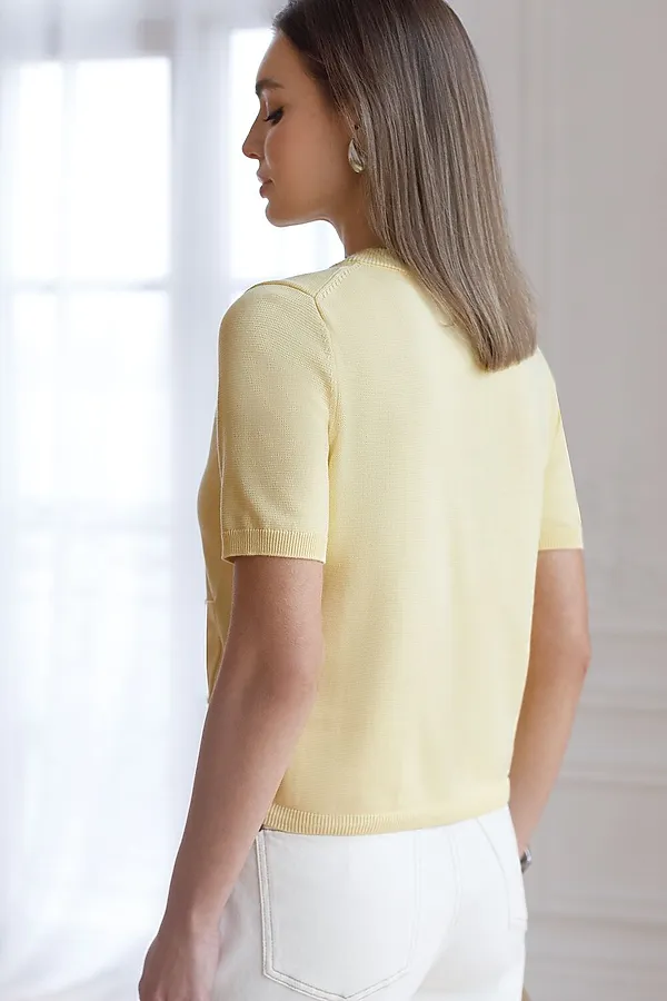 Кардиган c коротким рукавом вязаный из хлопка с акрилом VILATTE, сливочное масло - фото 2