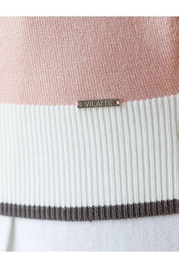 Джемпер с V-вырезом с коротким рукавом из вискозы VILATTE, пудровый - фото 2