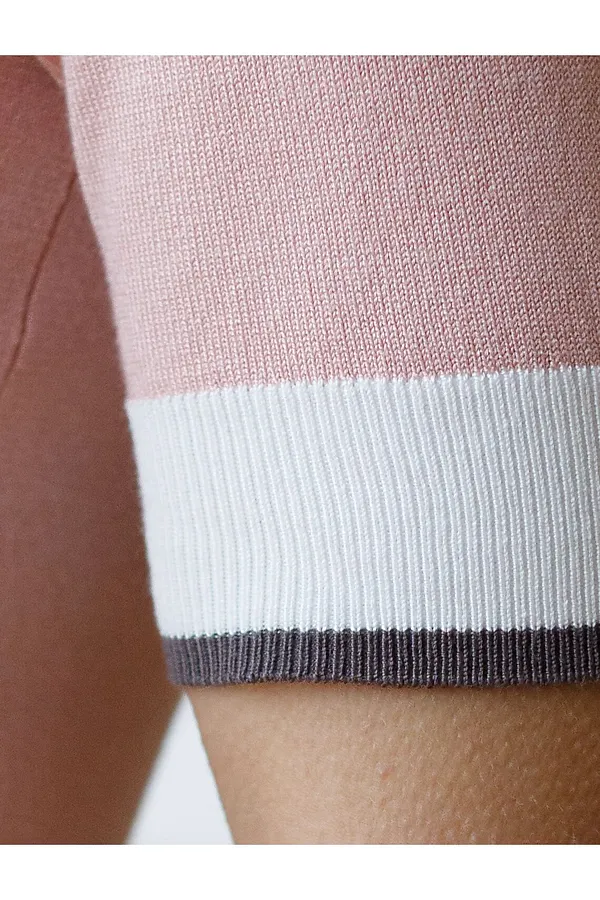 Джемпер с V-вырезом с коротким рукавом из вискозы VILATTE, пудровый - фото 2