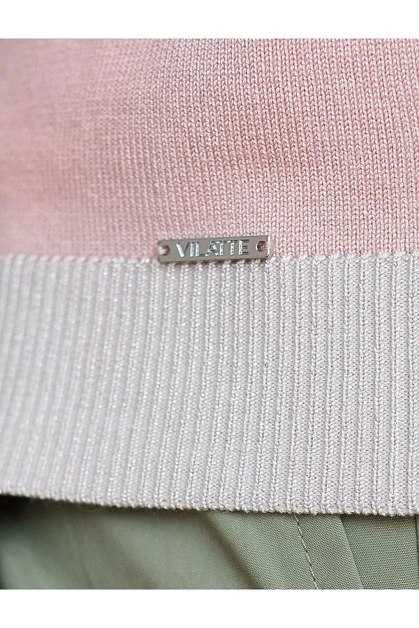 Джемпер с коротким рукавом тонкой вязки из вискозы с люрексом VILATTE, пудровый - фото 2