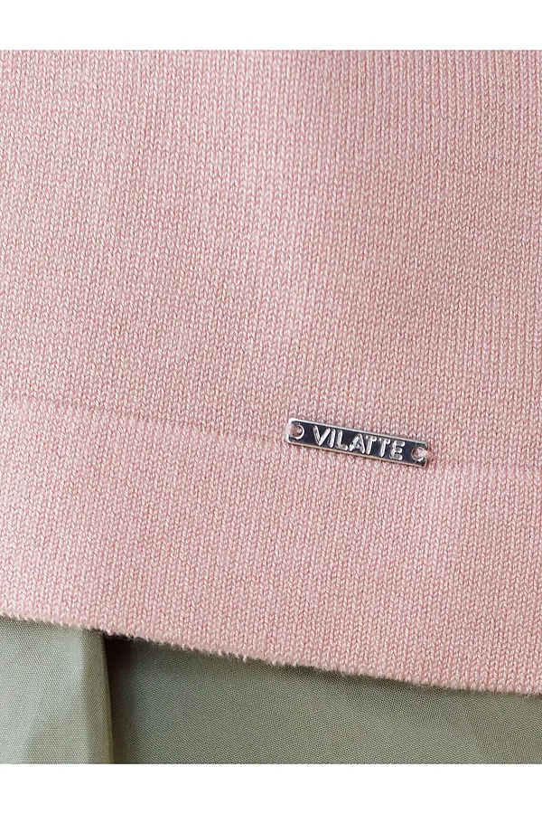 Свободный джемпер с рукавом 3/4 тонкой вязки из вискозы VILATTE, пудровый - фото 2