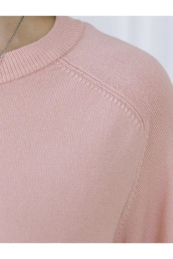 Свободный джемпер с рукавом 3/4 тонкой вязки из вискозы VILATTE, пудровый - фото 2