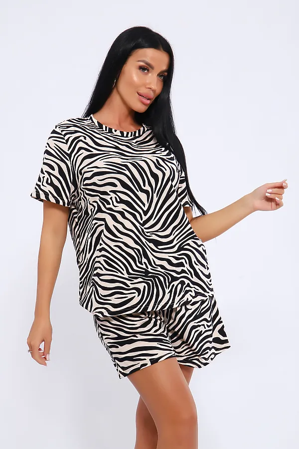 Пижама с шортами ПЖ-004 НАТАЛИ, зебра молочная - фото 2