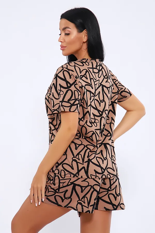 Пижама с шортами ПЖ-004 НАТАЛИ, сердце кофе - фото 2