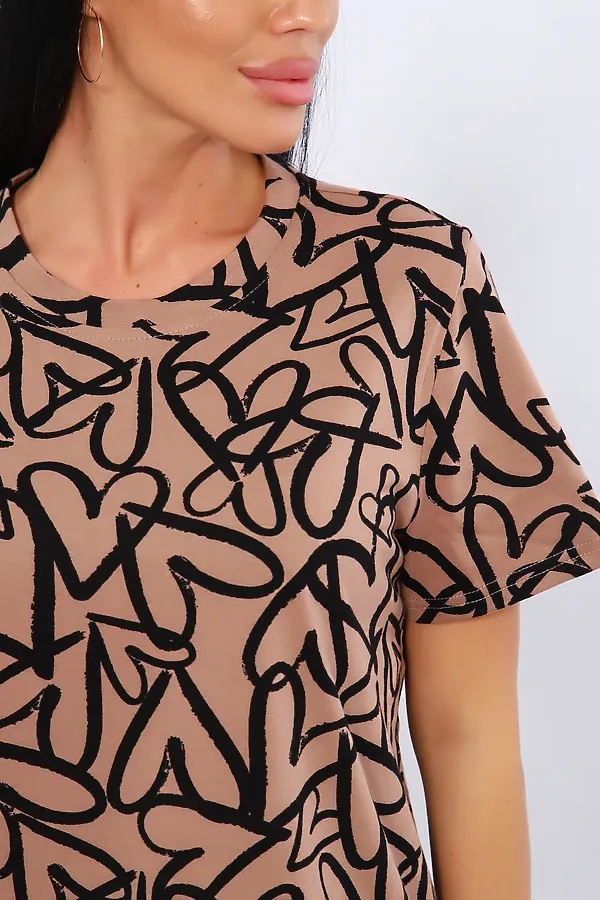 Пижама с шортами ПЖ-004 НАТАЛИ, сердце кофе - фото 2