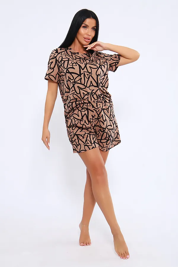 Пижама с шортами ПЖ-004 НАТАЛИ, сердце кофе - фото 2