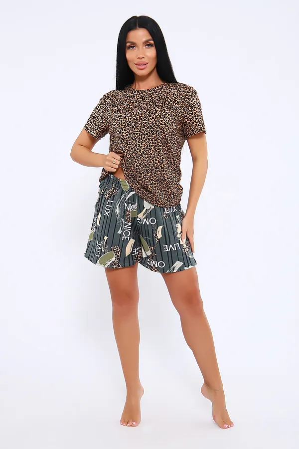 Пижама с шортами ПЖ-004 НАТАЛИ, люкс зелёный - фото 2