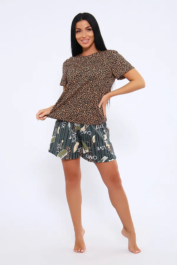 Пижама с шортами ПЖ-004 НАТАЛИ, люкс зелёный - фото 2