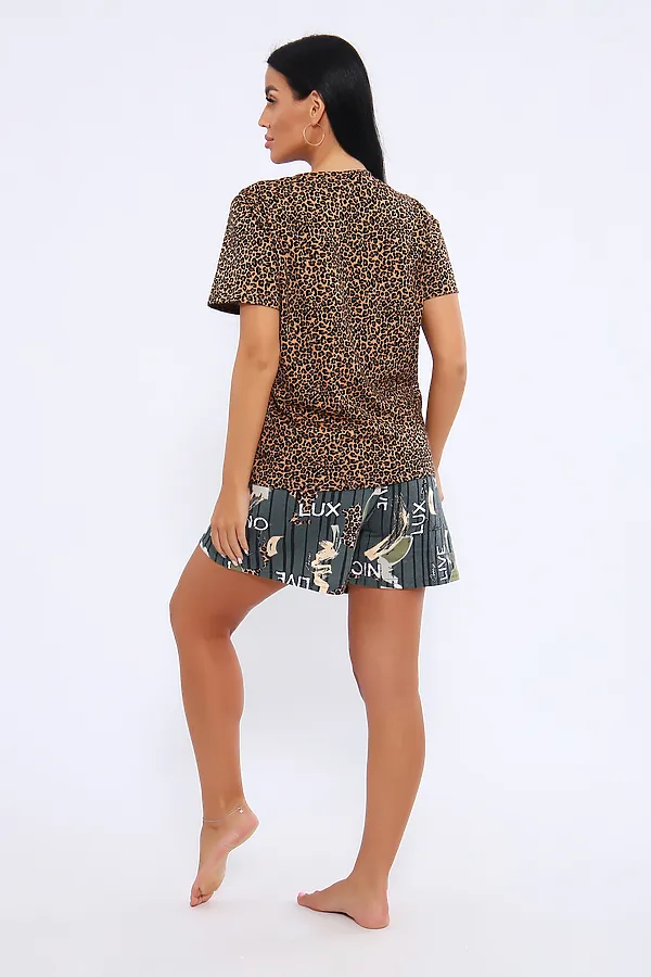 Пижама с шортами ПЖ-004 НАТАЛИ, люкс зелёный - фото 2