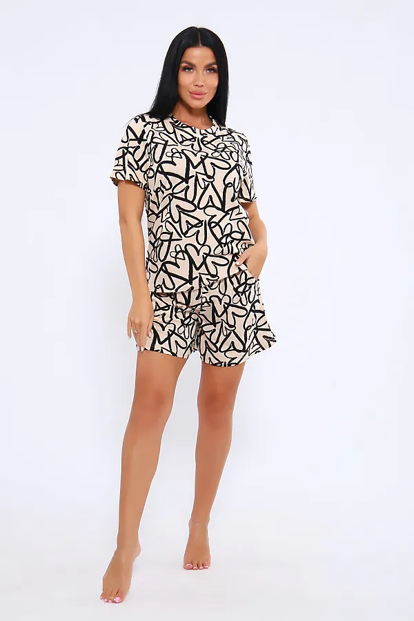 Пижама с шортами ПЖ-004 НАТАЛИ, сердце молочный - фото 2