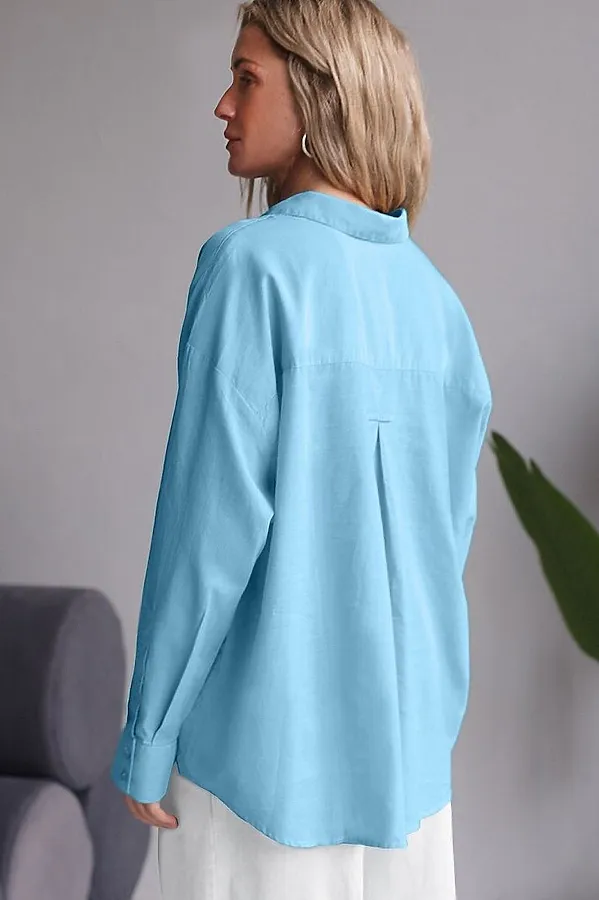 Блузка свободная с карманом из хлопка VILATTE, лазурно-голубой - фото 2