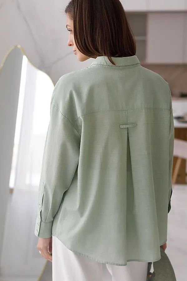 Блузка свободная с карманом из хлопка VILATTE, светло-оливковый - фото 2