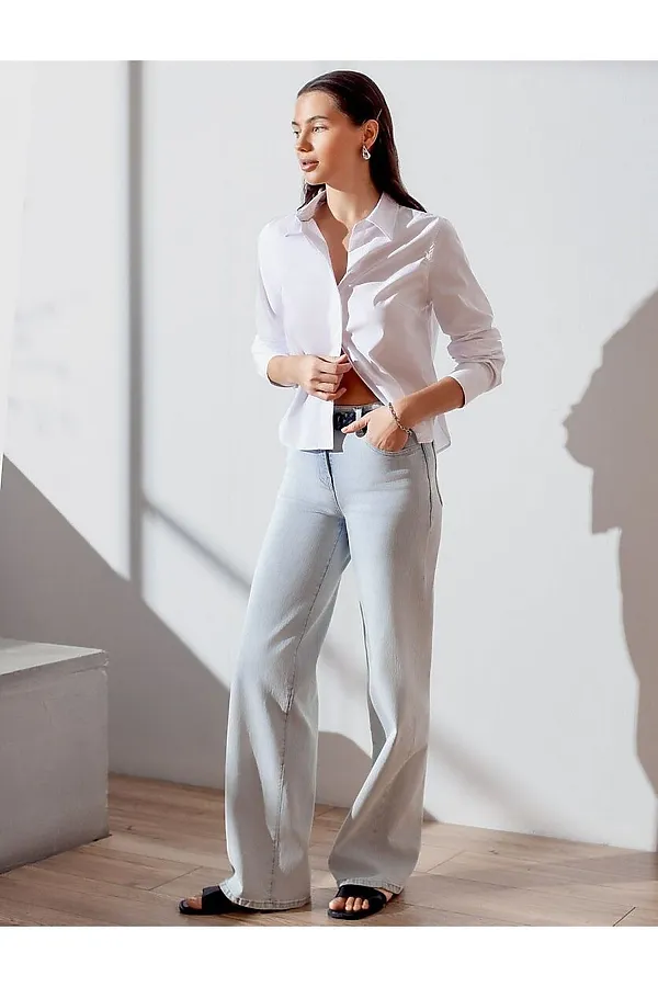 Укороченная блузка из эластичного хлопка VILATTE, белый - фото 2