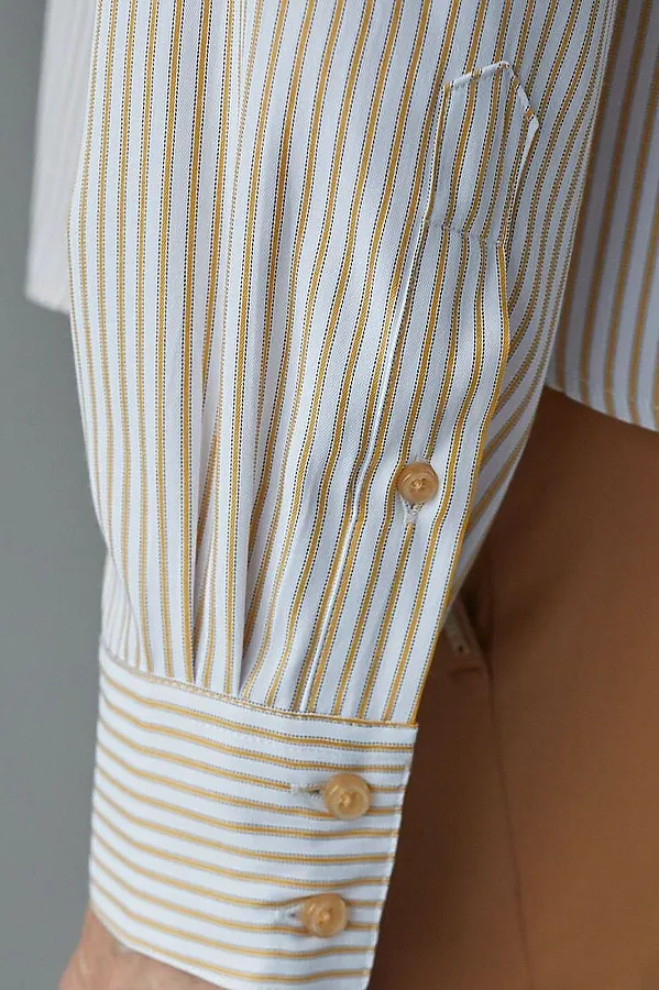 Укороченная блузка в полоску из эластичного хлопка VILATTE, белый-бежевый - фото 2