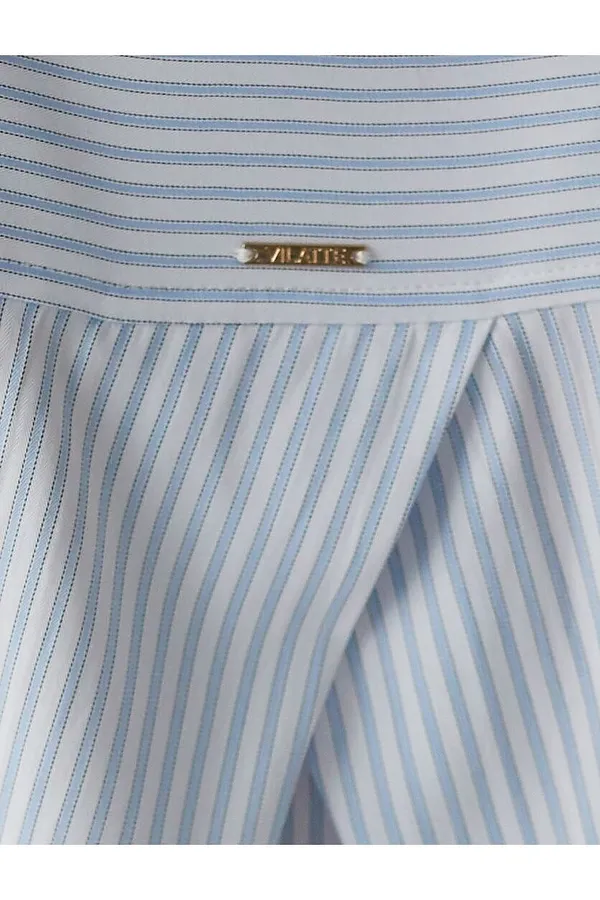 Укороченная блузка в полоску из эластичного хлопка VILATTE, белый-голубой - фото 2