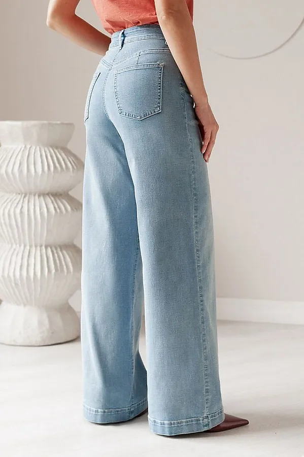 Джинсы трубы прямые с декоративной стиркой из эластичного денима VILATTE, голубой - фото 2