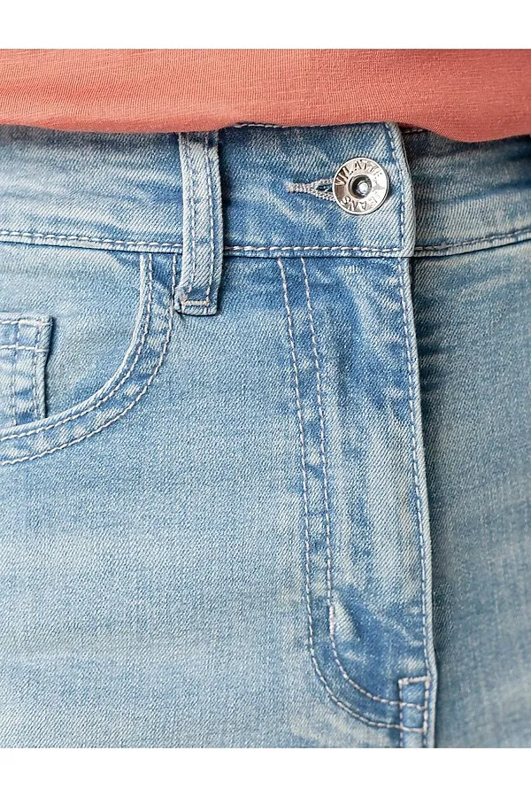 Джинсы трубы прямые с декоративной стиркой из эластичного денима VILATTE, голубой - фото 2