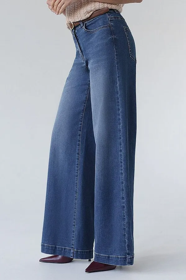 Джинсы трубы прямые с декоративной стиркой из эластичного денима VILATTE, синий - фото 2