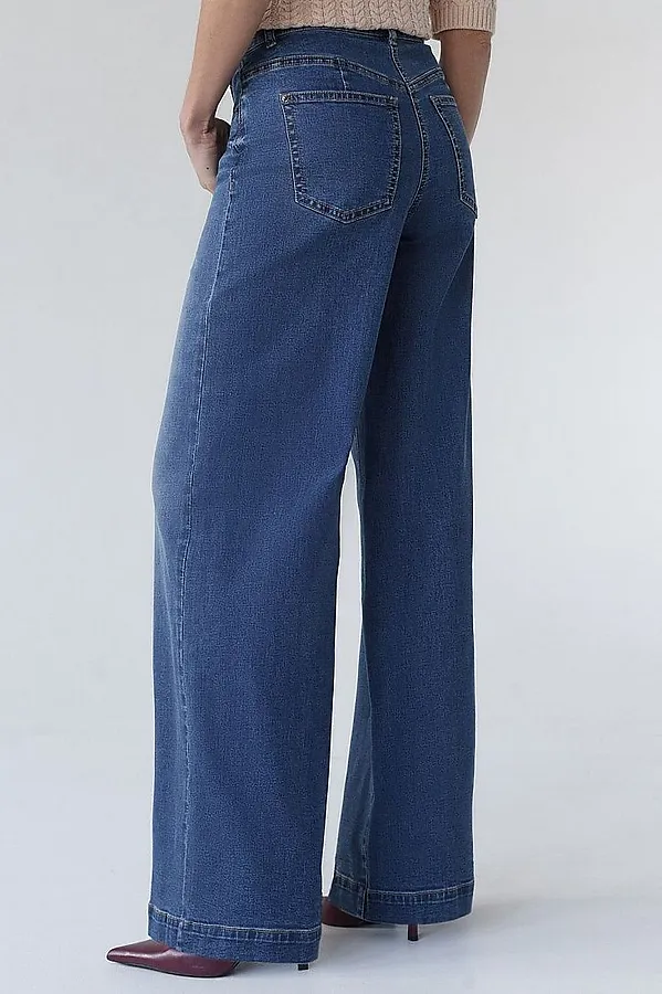 Джинсы трубы прямые с декоративной стиркой из эластичного денима VILATTE, синий - фото 2