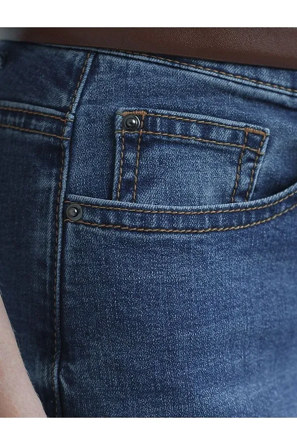 Джинсы трубы прямые с декоративной стиркой из эластичного денима VILATTE, синий - фото 2