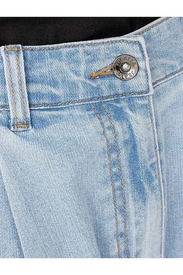 Широкие джинсы с защипами из эластичного денима VILATTE, голубой - фото 2