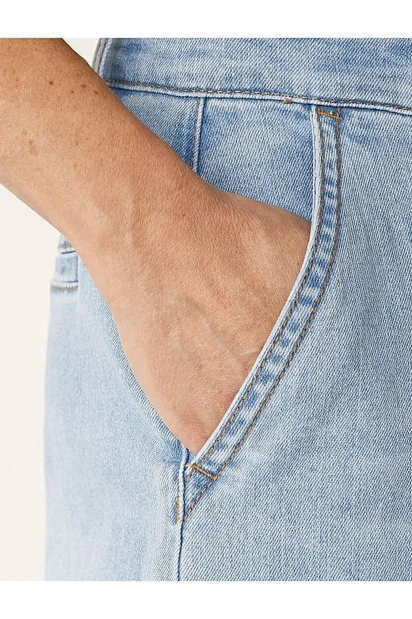 Широкие джинсы с защипами из эластичного денима VILATTE, голубой - фото 2