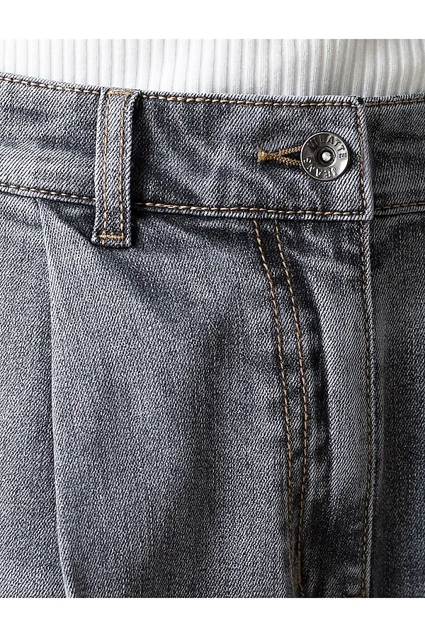 Широкие джинсы с защипами из эластичного денима VILATTE, серый - фото 2