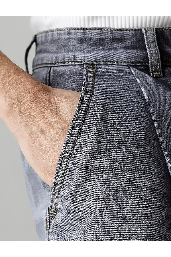 Широкие джинсы с защипами из эластичного денима VILATTE, серый - фото 2