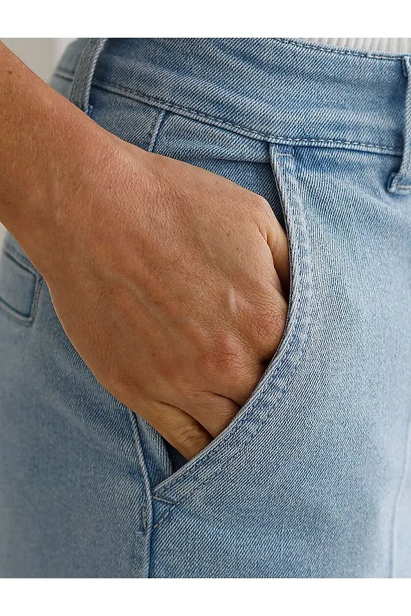 Прямые джинсы трубы со стрелками из эластичного денима VILATTE, голубой - фото 2